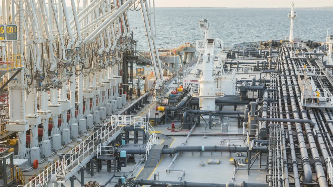 tanker is discharging to the terminal